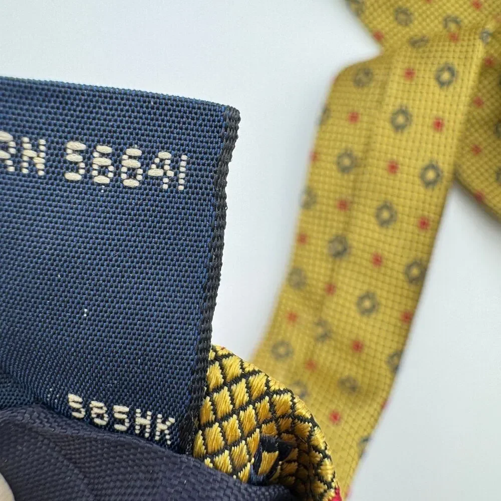 Jos A Bank Premier Collection Tie Men's Gold Yellow Navy Red Geometric Silk USA